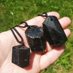 Black Tourmaline Necklace - Raw Stone -Unisex