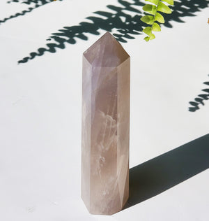 Blue Rose Quartz Crystal Tower with rainbow inclusions
