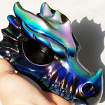Large Rainbow Aura Dragon Crystal Skull Obsidian