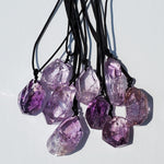 Chunky Amethyst Crystal Necklace with rainbow inclusions- adjustable