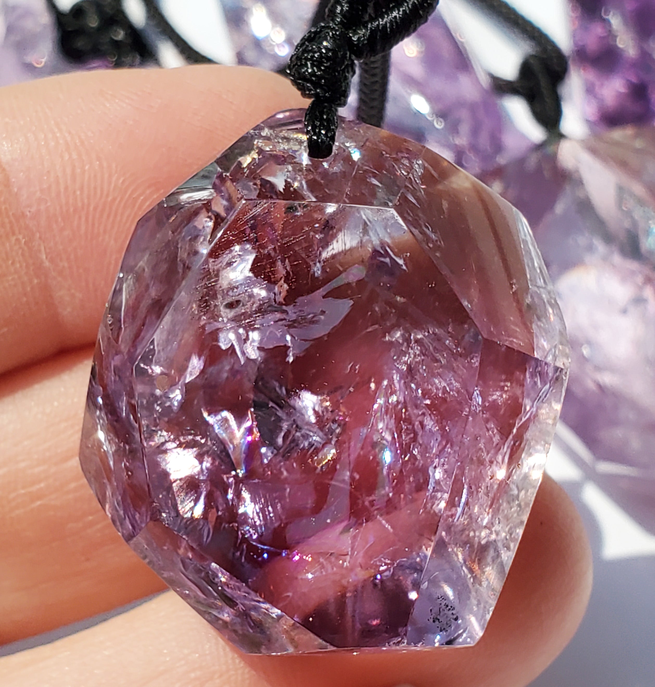 Chunky Amethyst Crystal Necklace with rainbow inclusions- adjustable