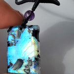 Rainbow Moonstone Necklace with Amethyst bead adjustable