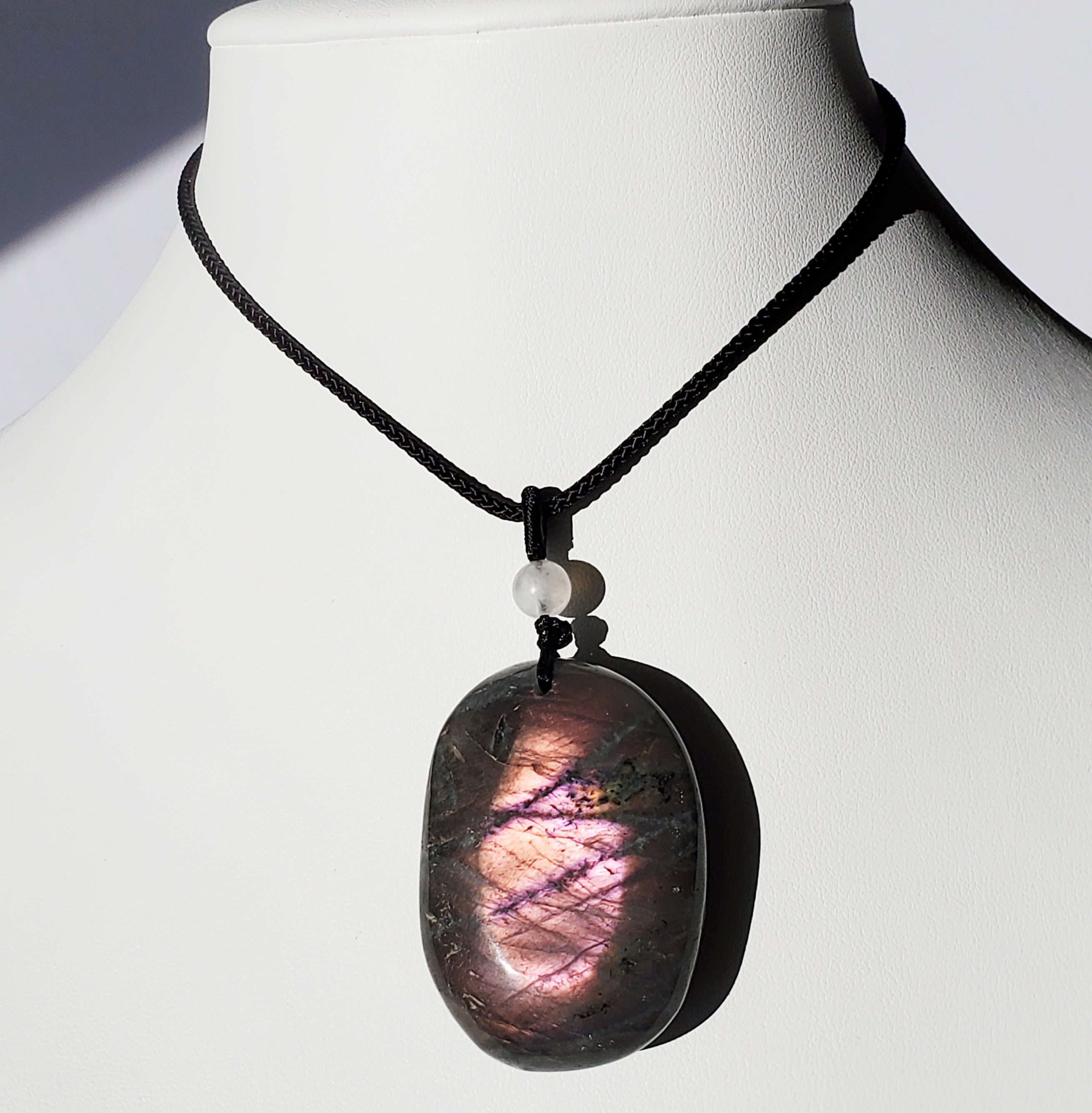 Purple Peach Labradorite Necklace with moonstone bead - adjustable