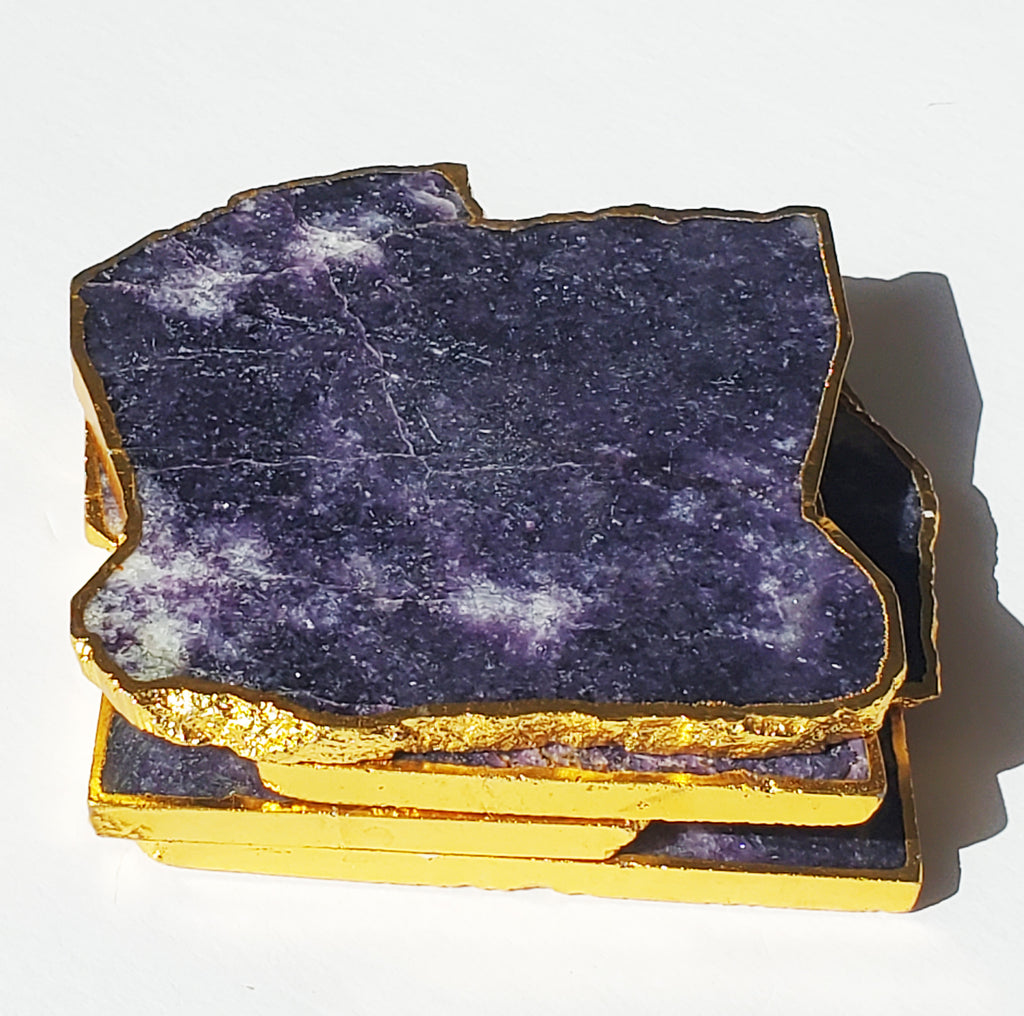 Purple Lepidolite Stone dRINK Coasters set of 4