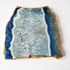 Blue Agate Plate LARGE with gold-plated edges