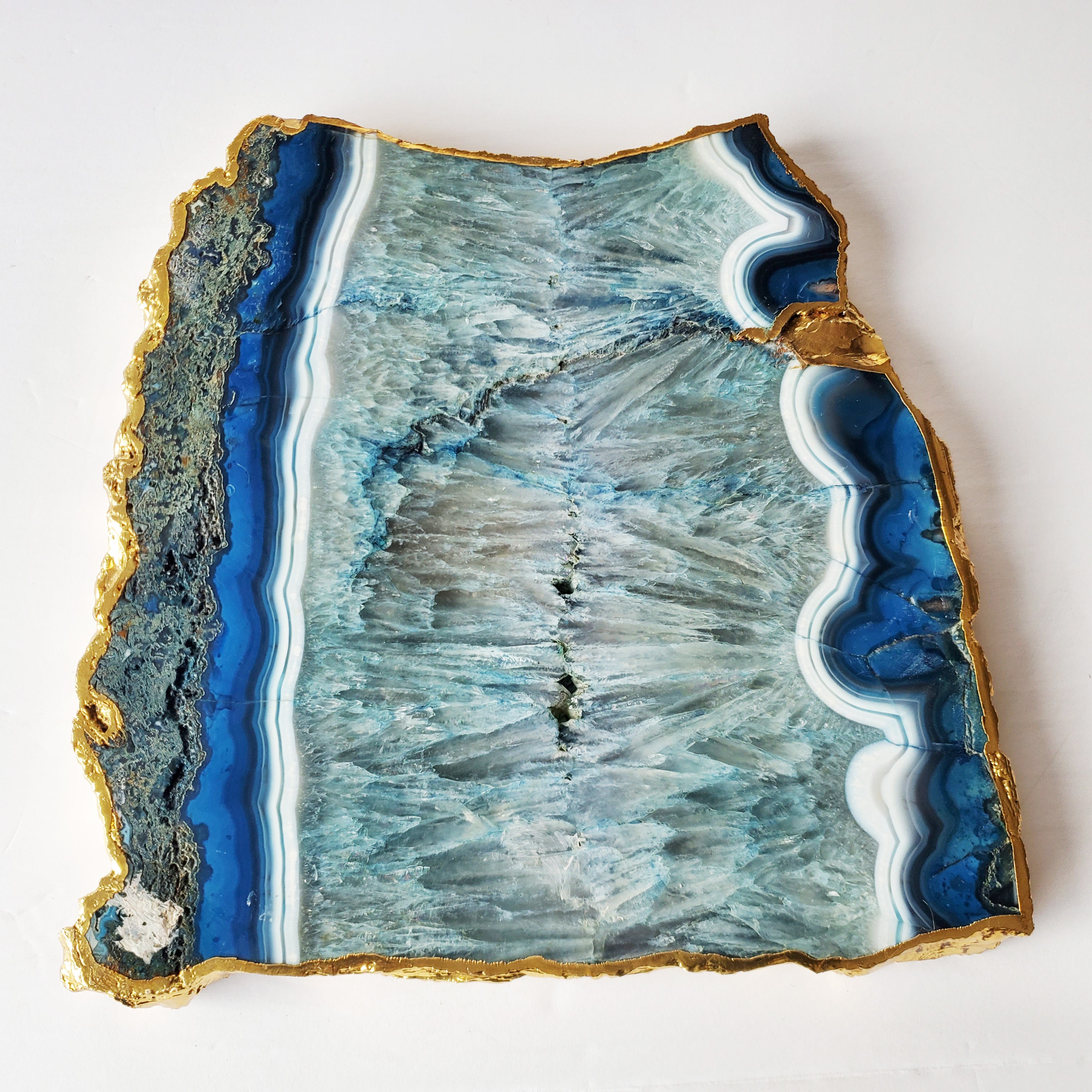 Blue Agate Plate LARGE with gold-plated edges
