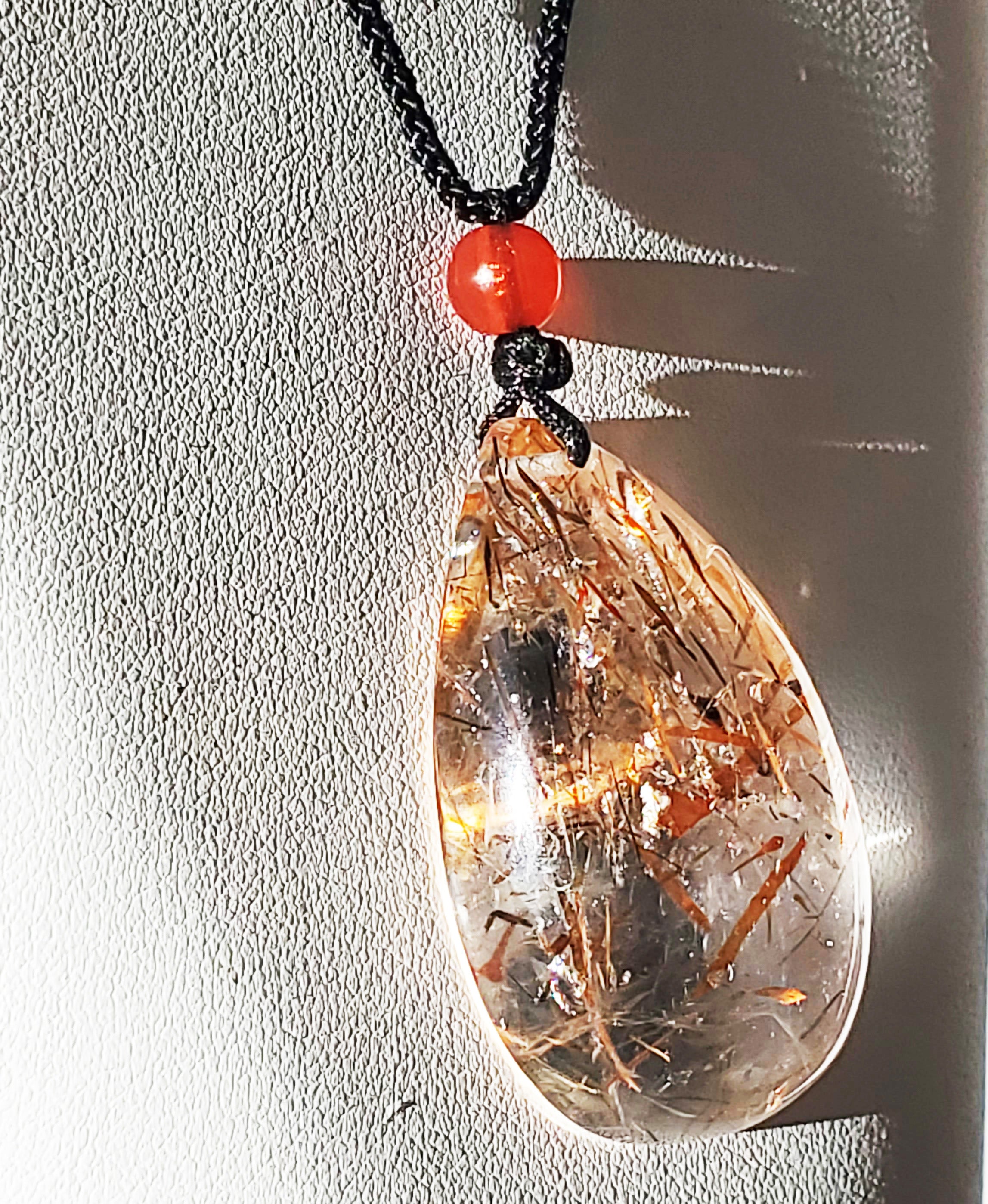 Rutilated Quartz Necklace with Agate bead Adjustable