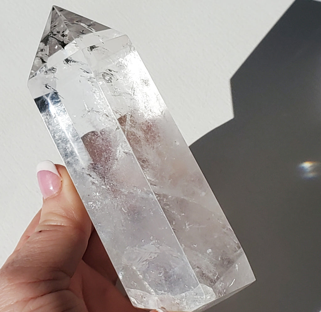 Clear Quartz Tower with rainbow inclusions