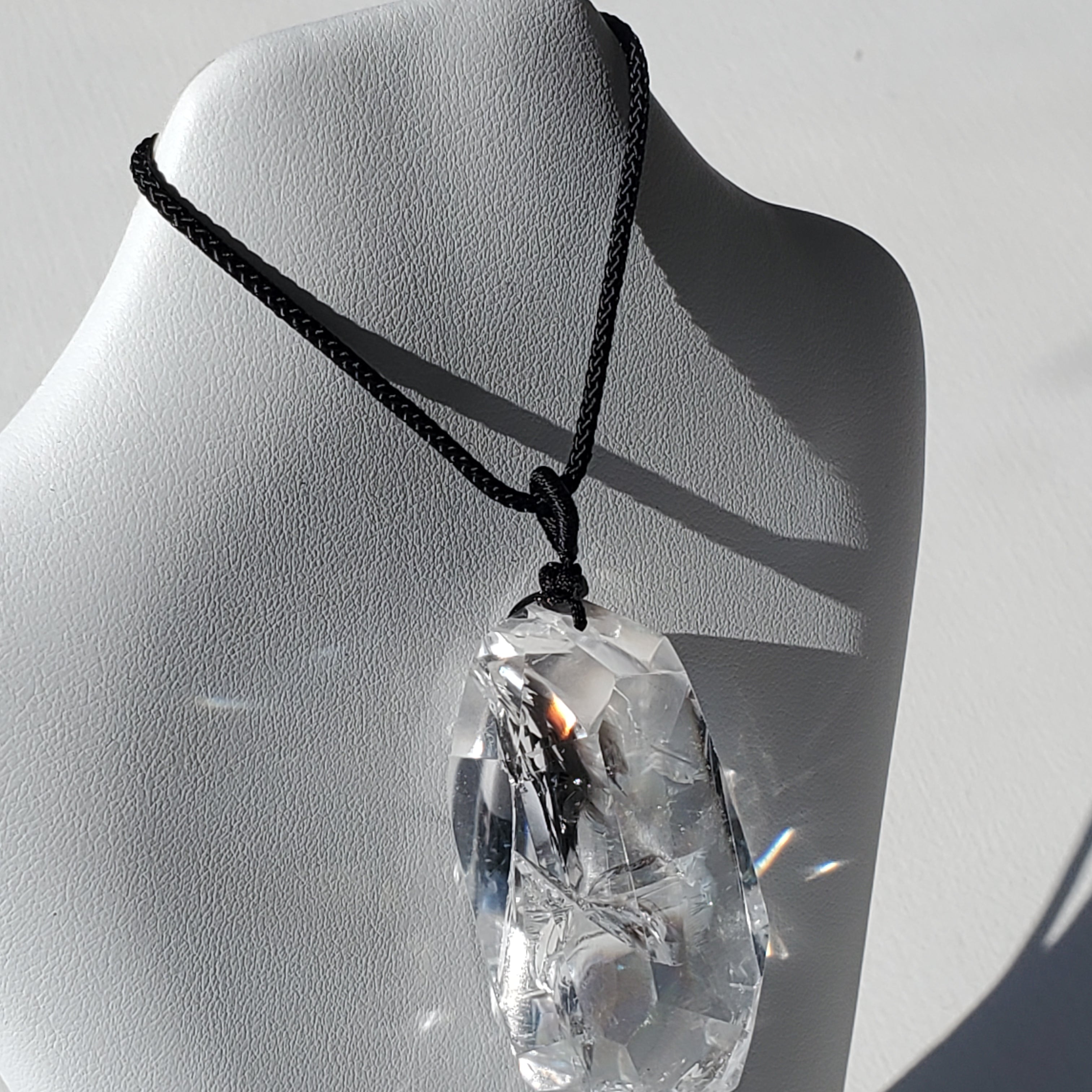 Clear Quartz Necklace with rainbow inclusions