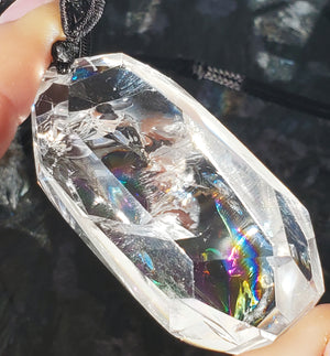 Clear Quartz Necklace with rainbow inclusions