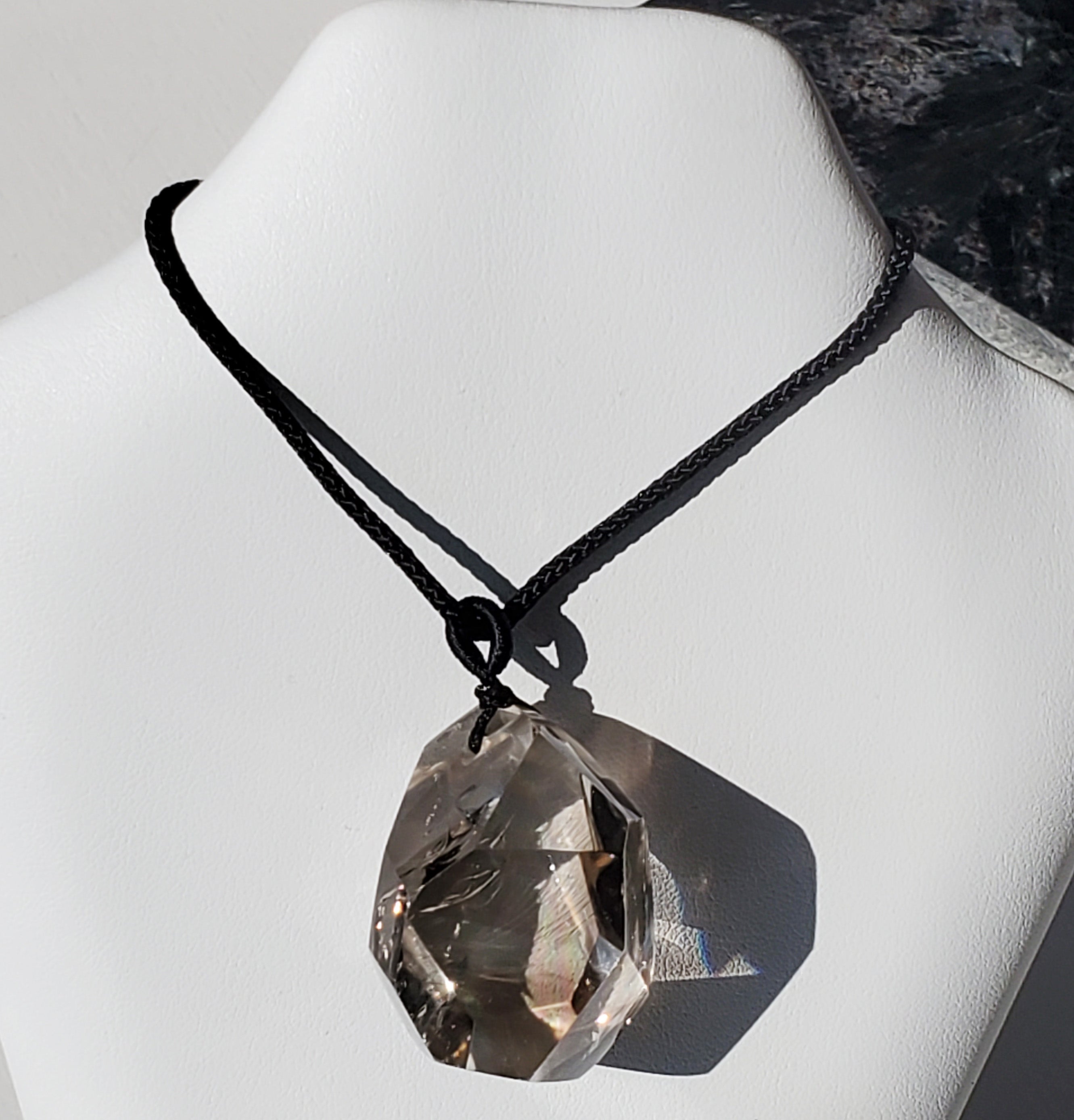 Smoky Quartz Crystal Necklace with rainbow inclusions