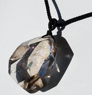 Smoky Quartz Crystal Necklace with rainbow inclusions