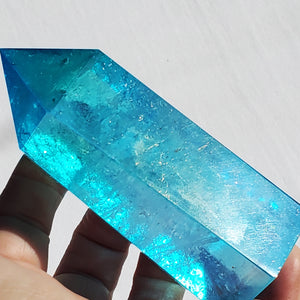 Aqua Aura Quartz Crystal Tower