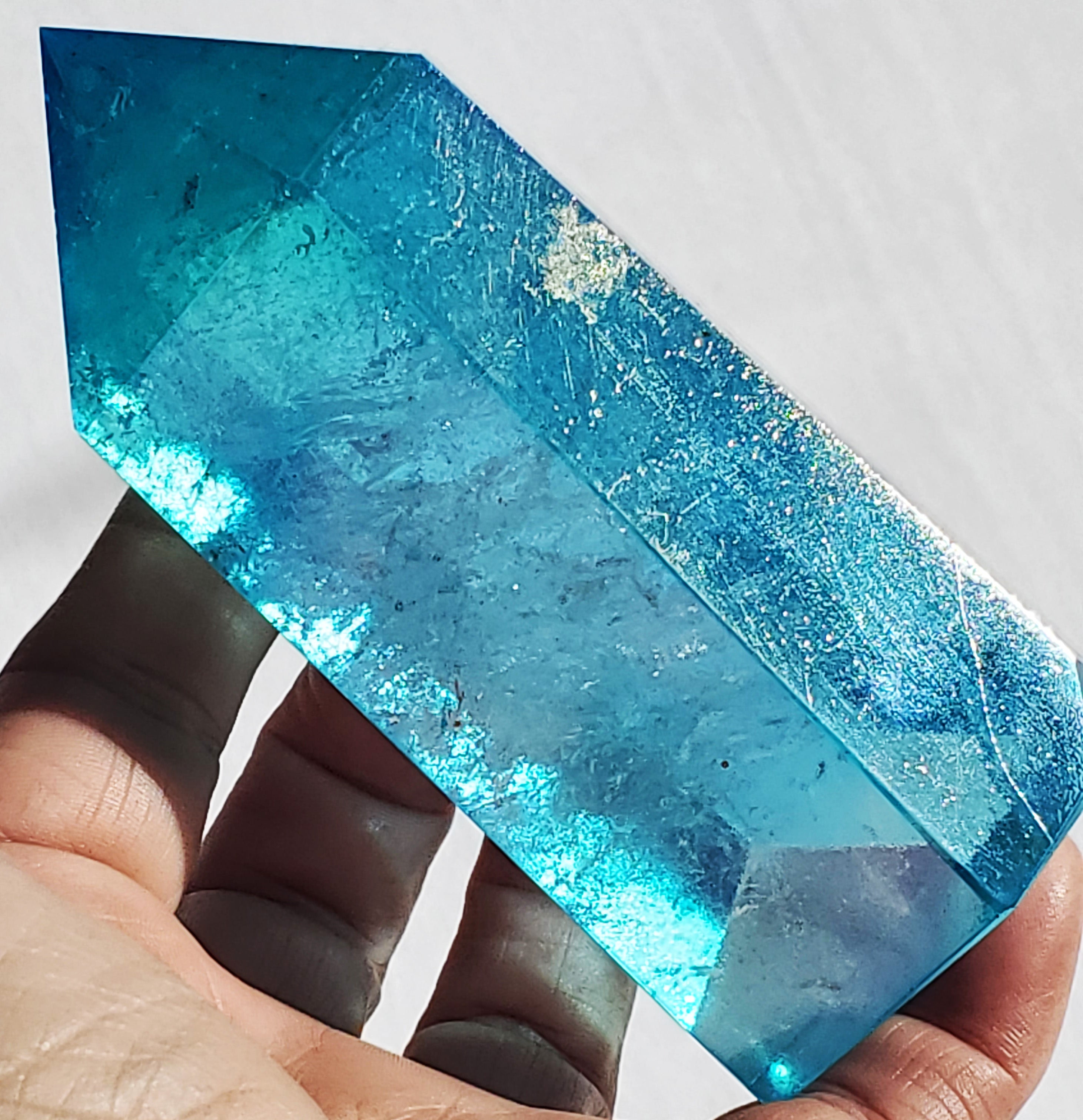 Aqua Aura Quartz Crystal Tower