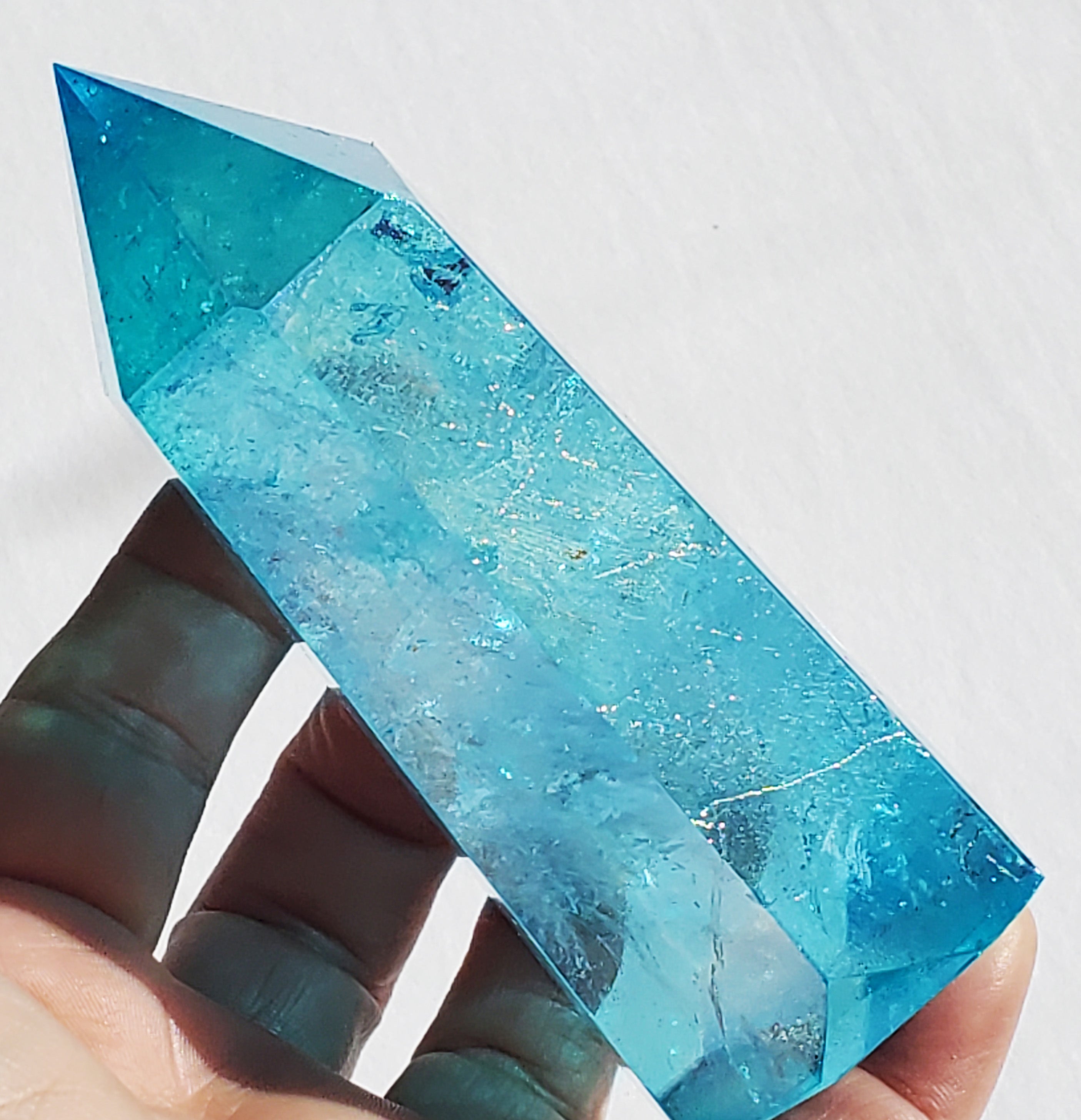 Aqua Aura Quartz Crystal Tower