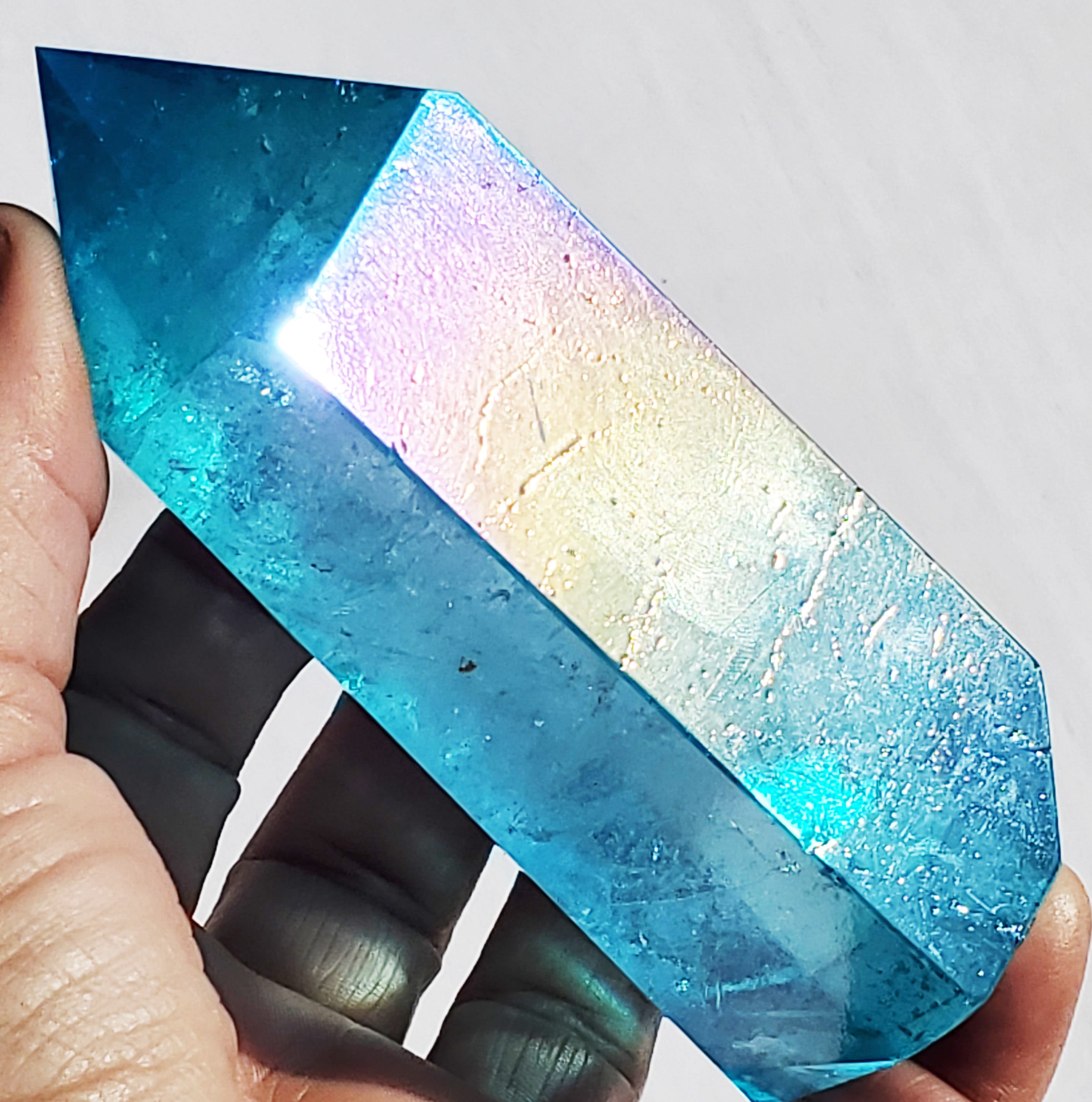 Aqua Aura Quartz Crystal Tower