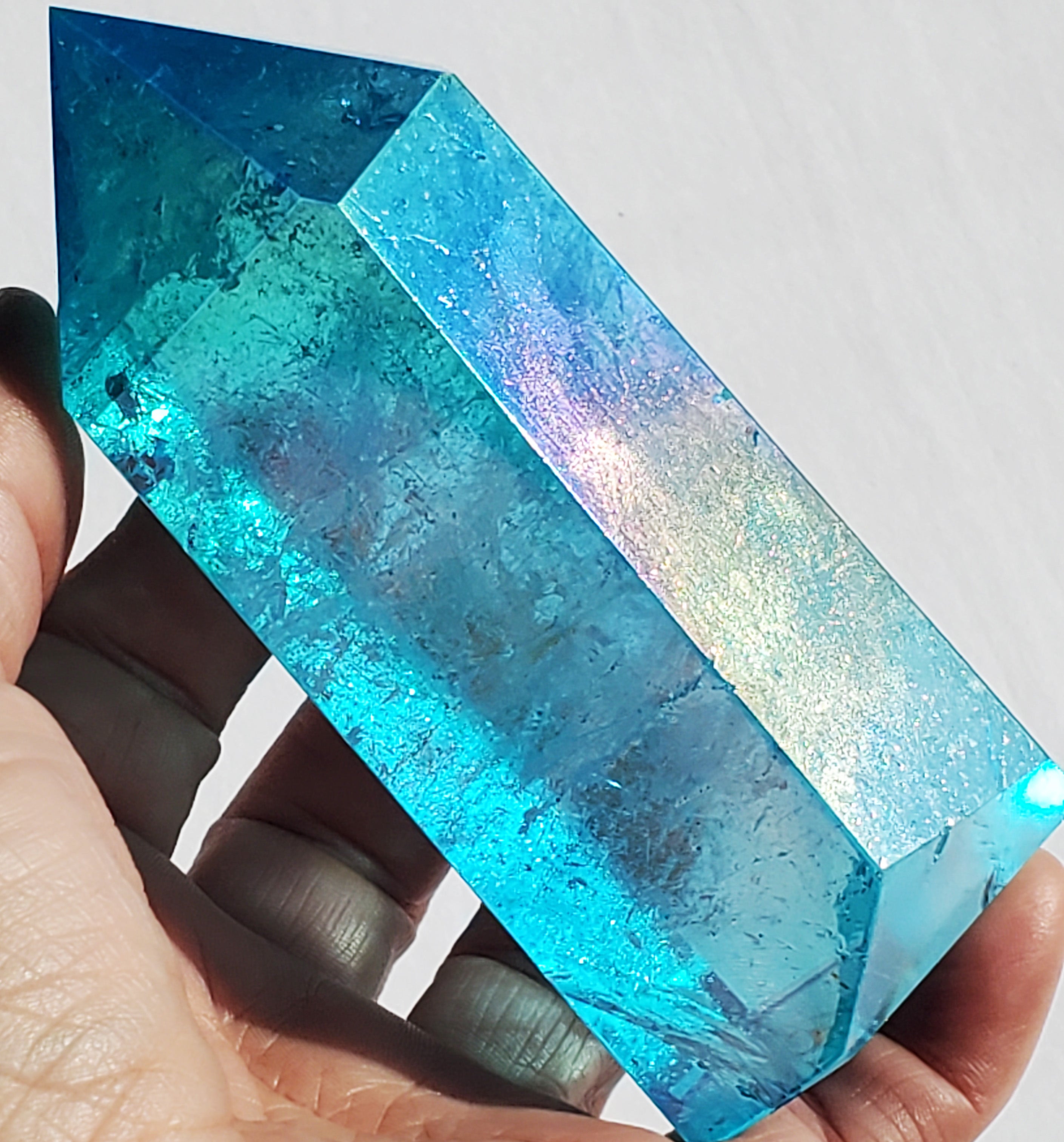 Aqua Aura Quartz Crystal Tower