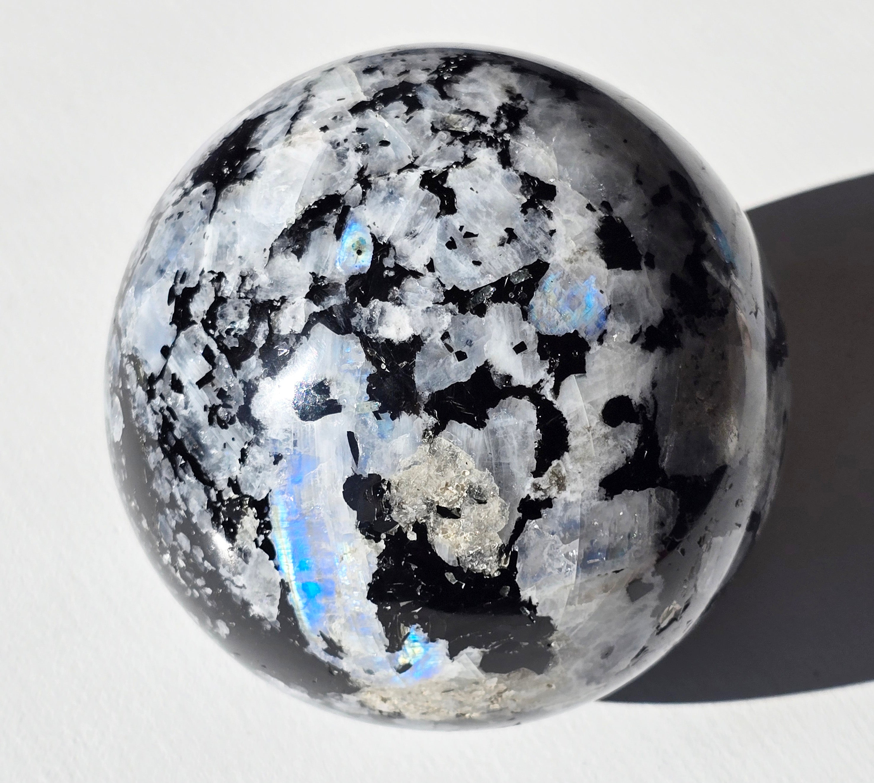 Large Moonstone Sphere with rainbow inclusions