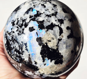 Large Moonstone Sphere with rainbow inclusions