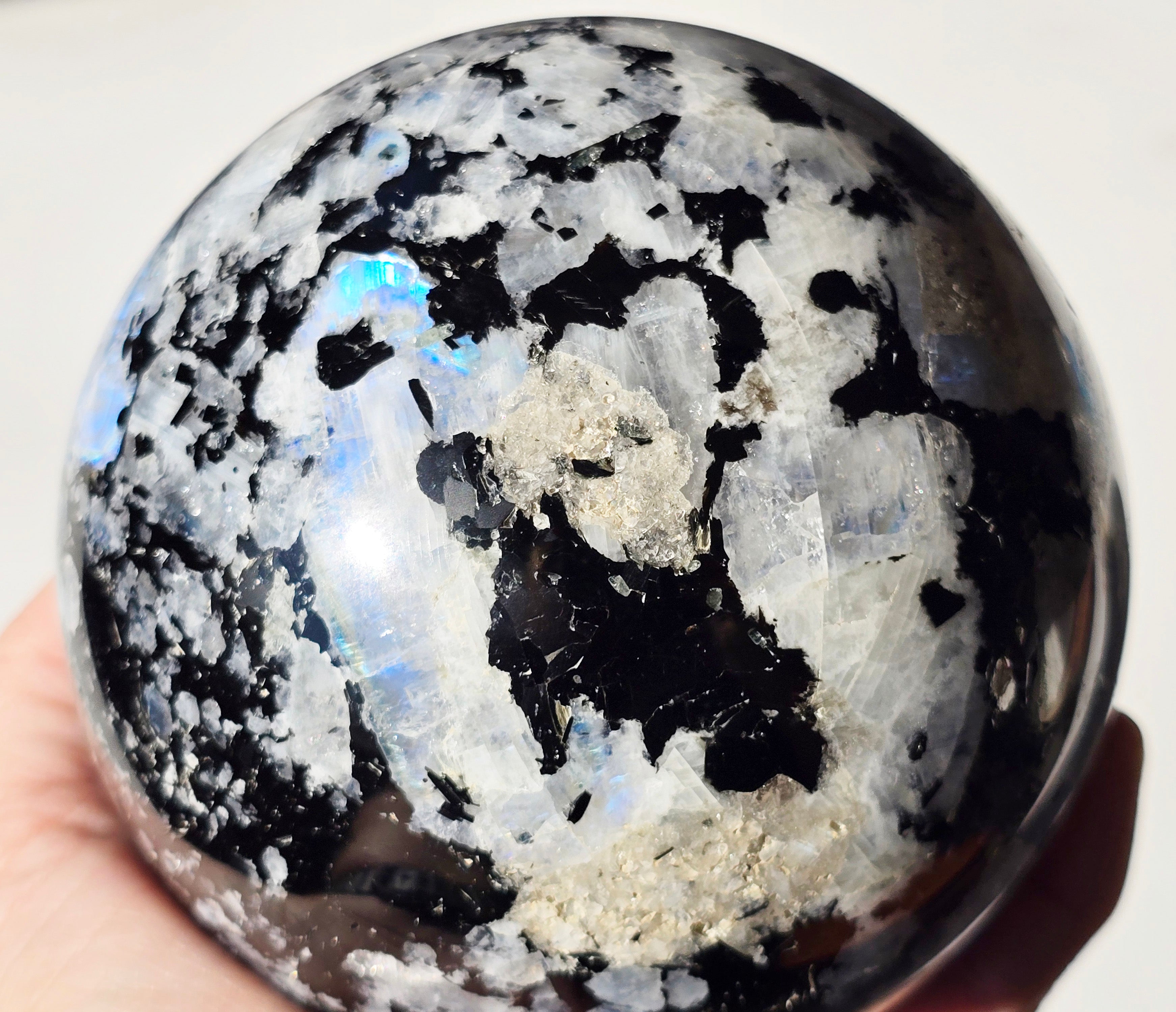 Large Moonstone Sphere with rainbow inclusions