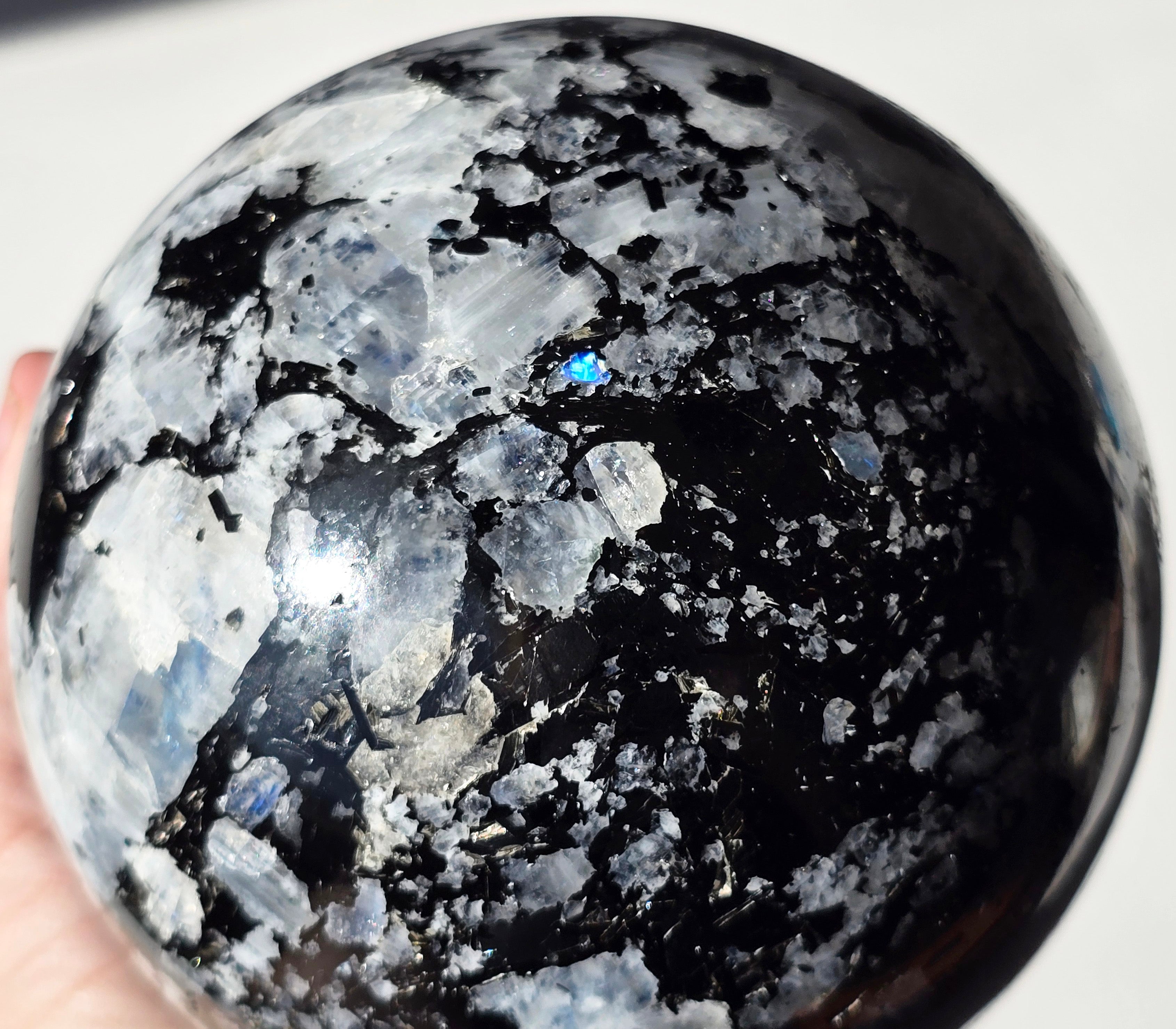 Large Moonstone Sphere with rainbow inclusions