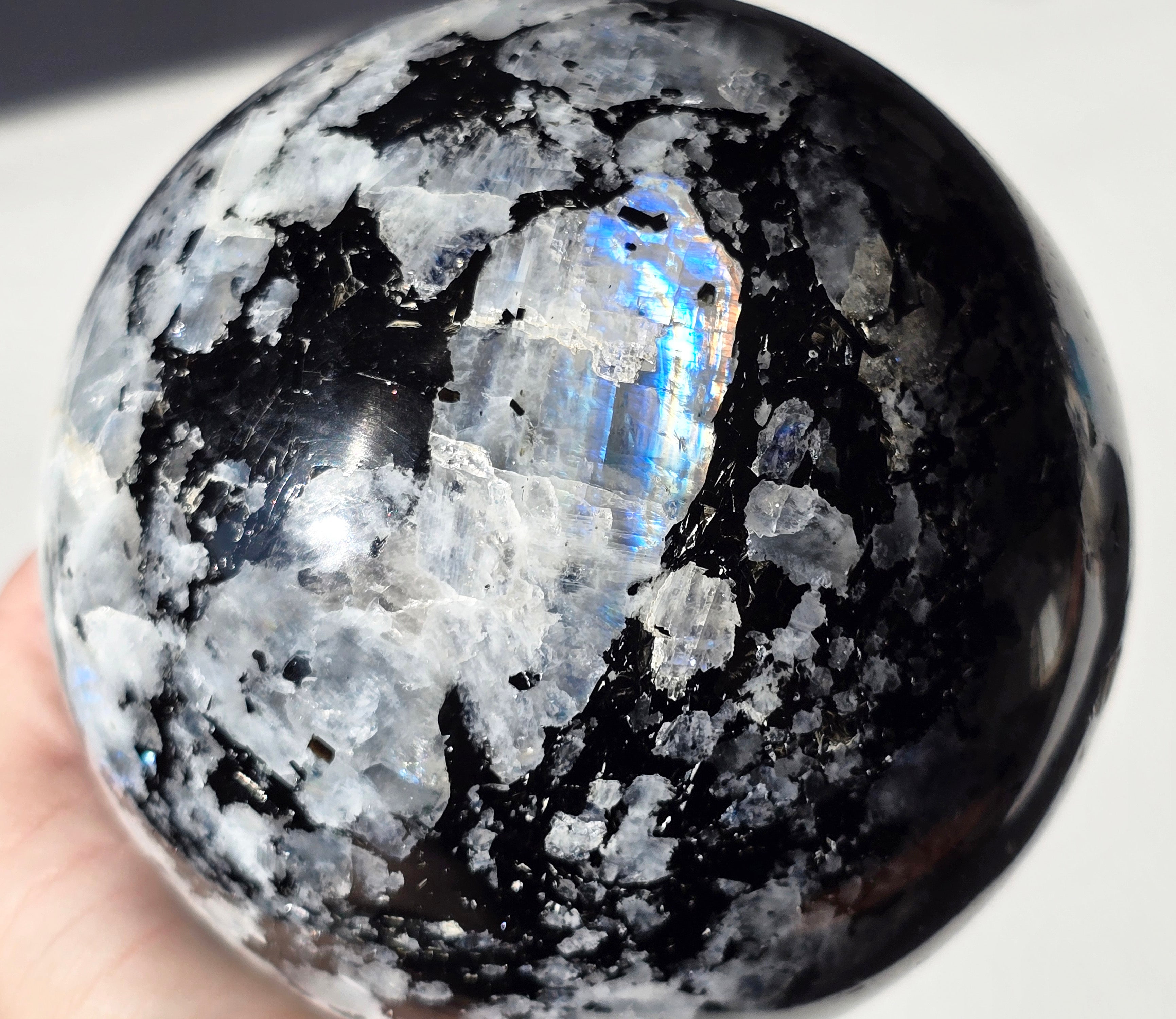 Large Moonstone Sphere with rainbow inclusions