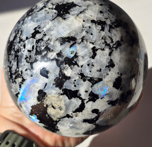 Large Moonstone Sphere with rainbow inclusions