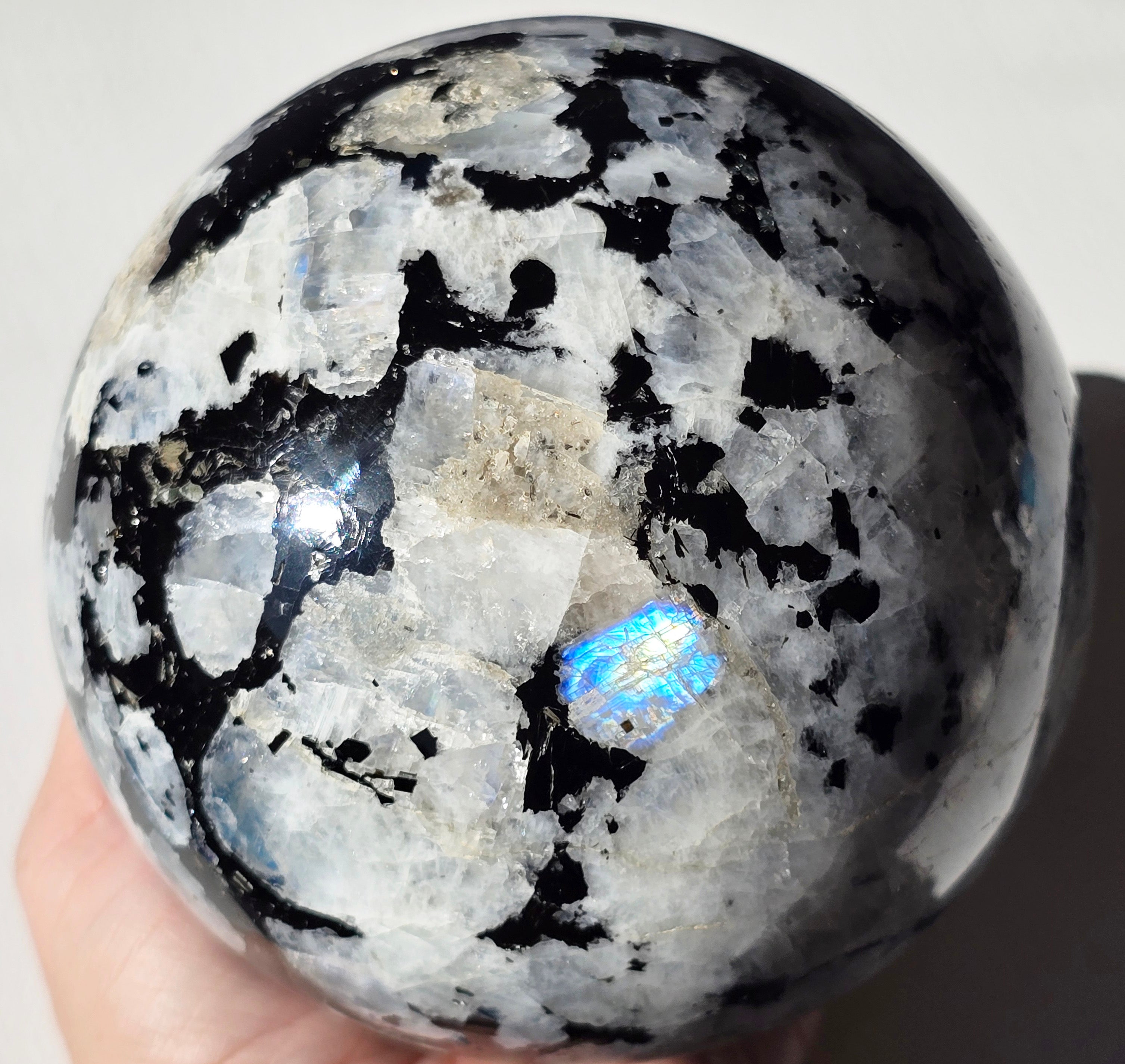 Large Moonstone Sphere with rainbow inclusions