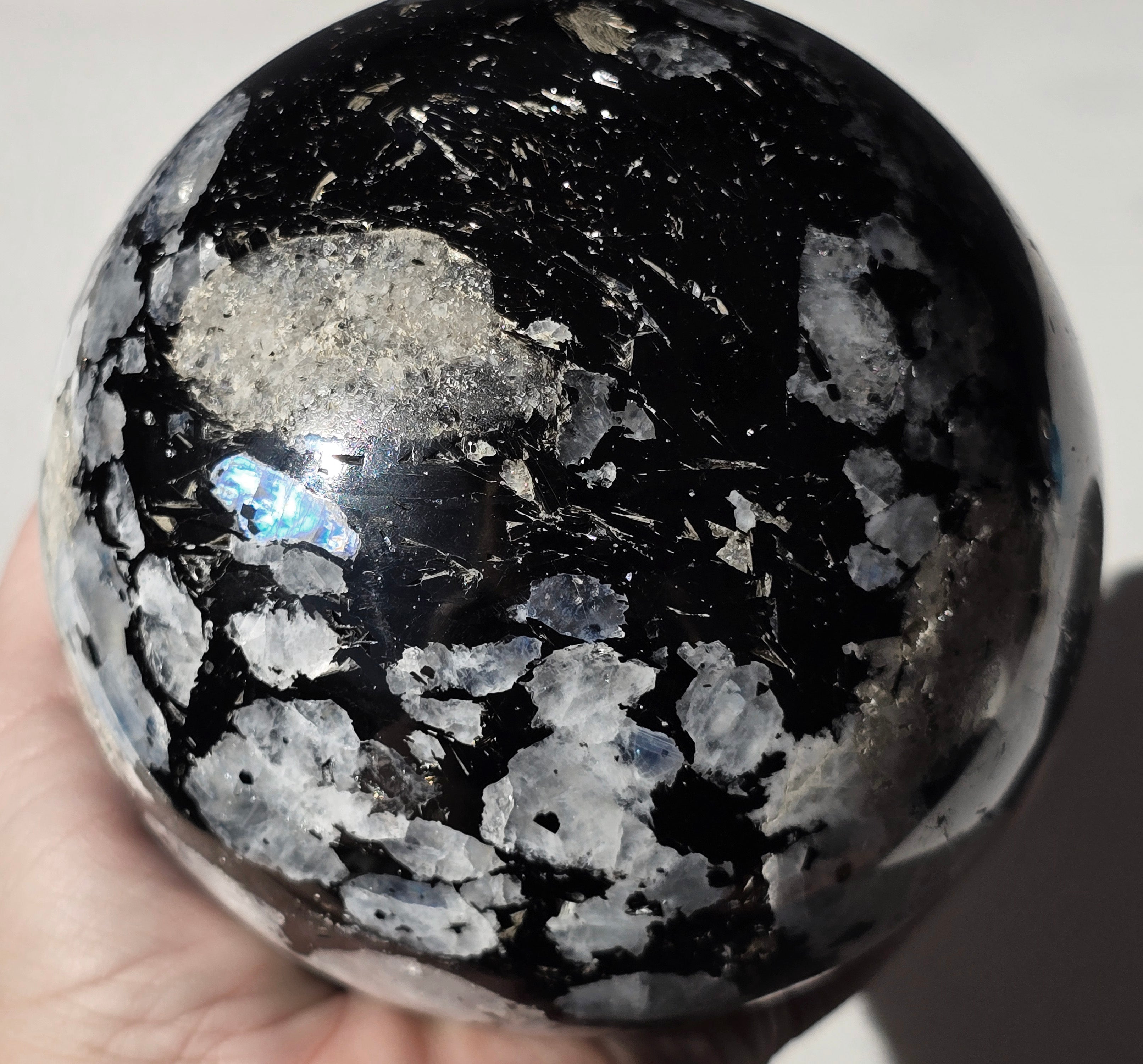 Large Moonstone Sphere with rainbow inclusions