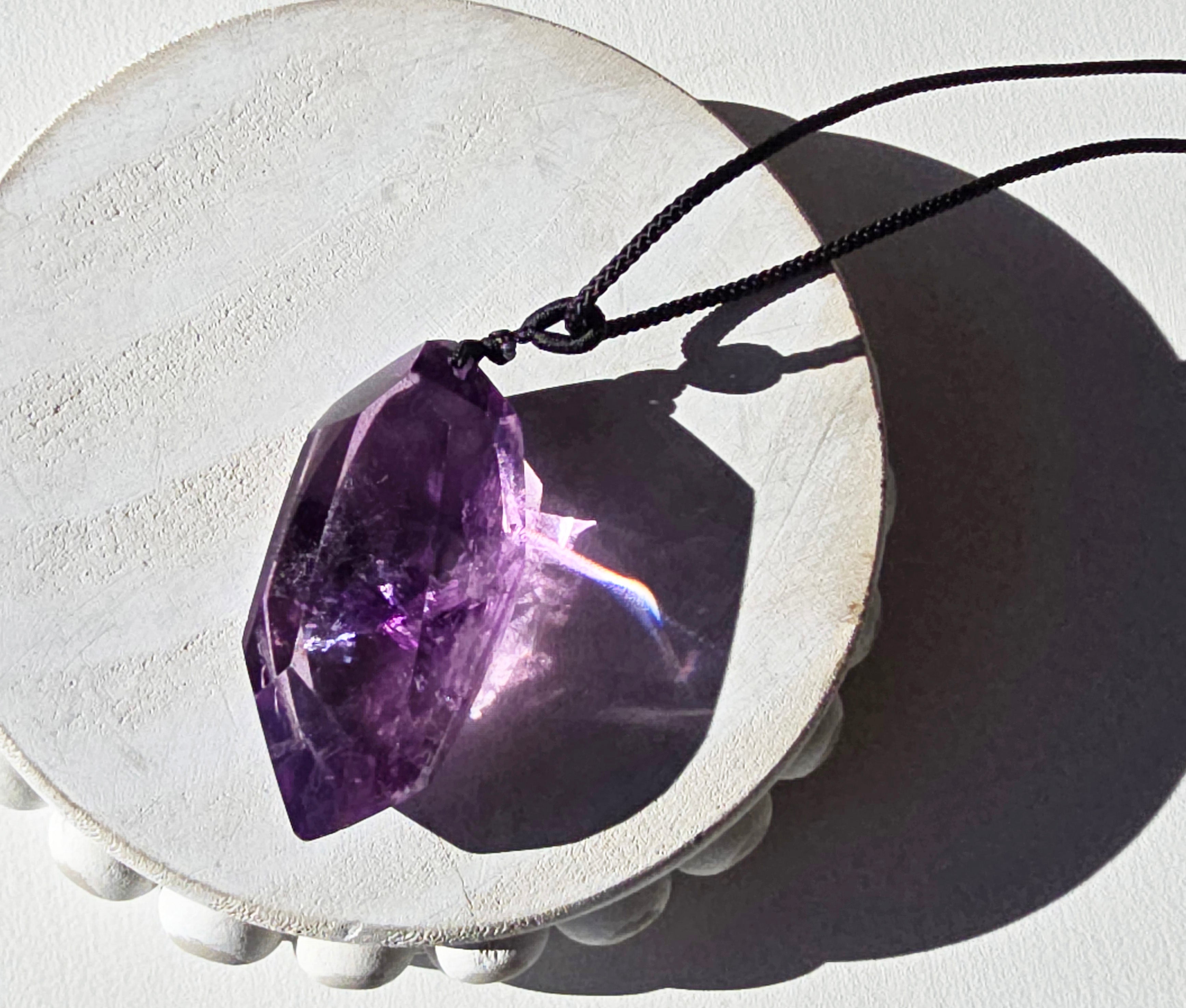 Amethyst Crystal Necklace with rainbow inclusions- adjustable