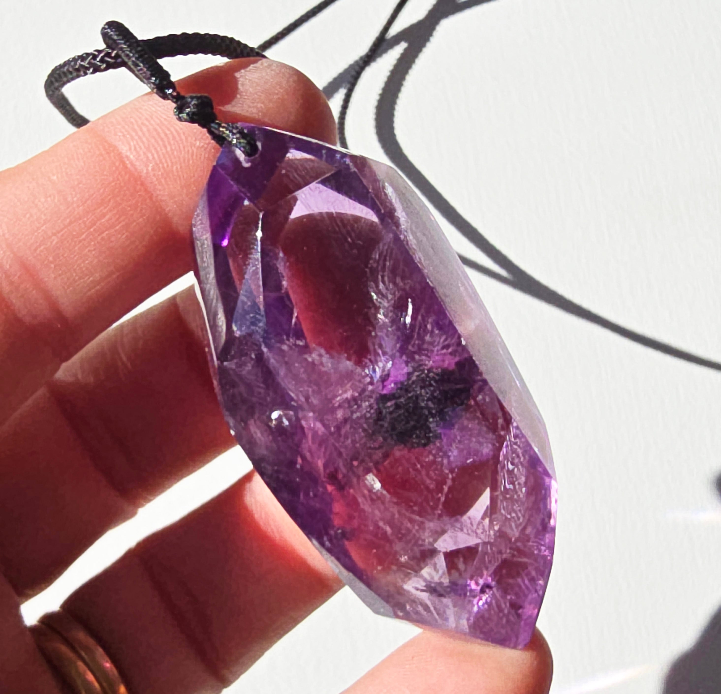 Amethyst Crystal Necklace with rainbow inclusions- adjustable