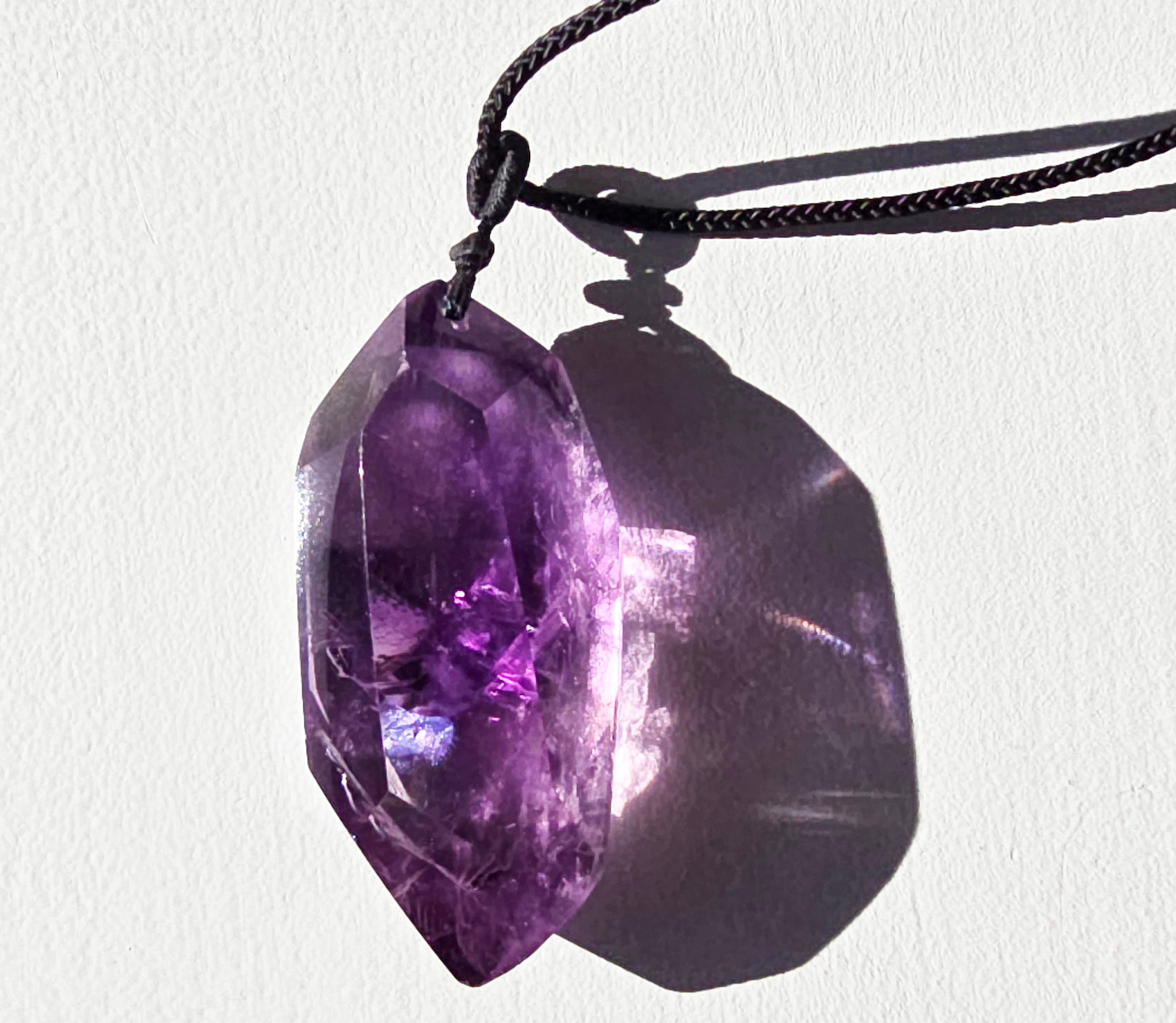 Amethyst Crystal Necklace with rainbow inclusions- adjustable