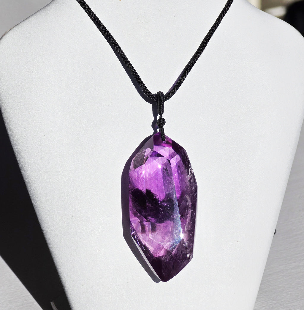 Amethyst Crystal Necklace with rainbow inclusions- adjustable