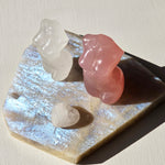 Moonstone slice with Crystal Goddess Statues