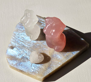 Moonstone slice with Crystal Goddess Statues