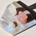 Moonstone slice with Crystal Goddess Statues