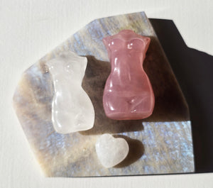 Moonstone slice with Crystal Goddess Statues