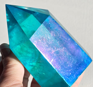 Aqua Aura Quartz Crystal Tower