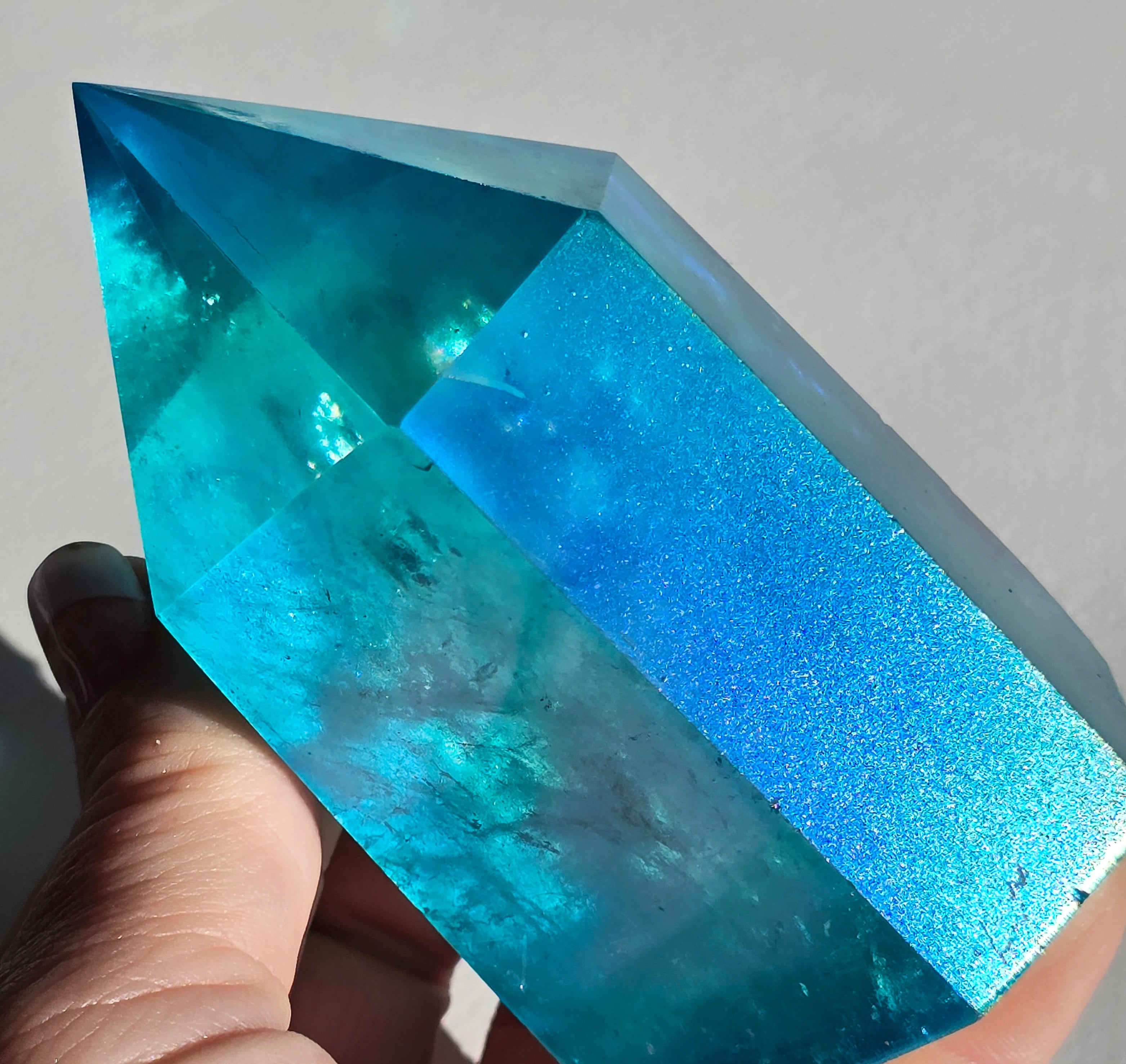 Aqua Aura Quartz Crystal Tower