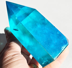 Aqua Aura Quartz Crystal Tower