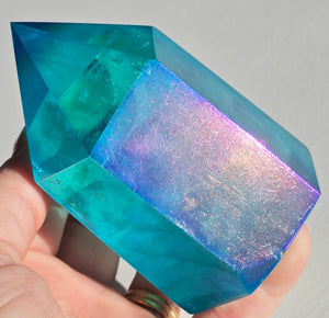 Aqua Aura Quartz Crystal Tower