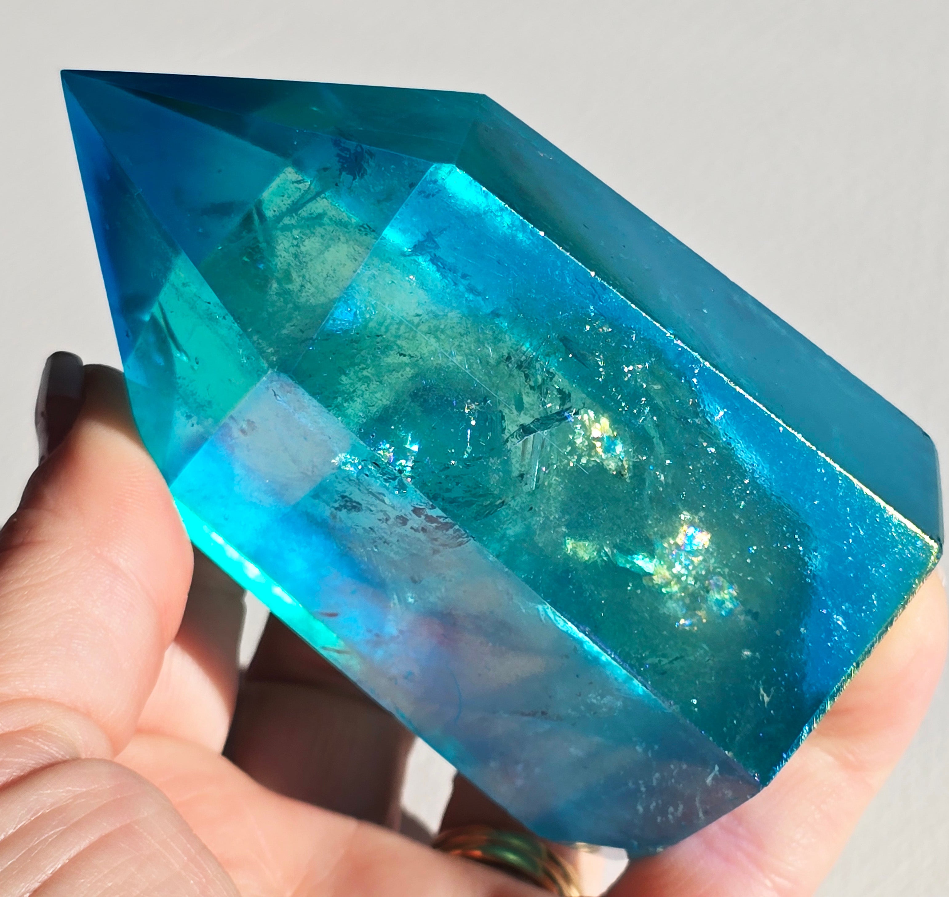 Aqua Aura Quartz Crystal Tower