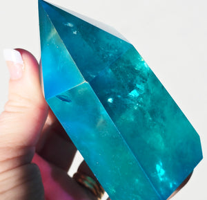 Aqua Aura Quartz Crystal Tower