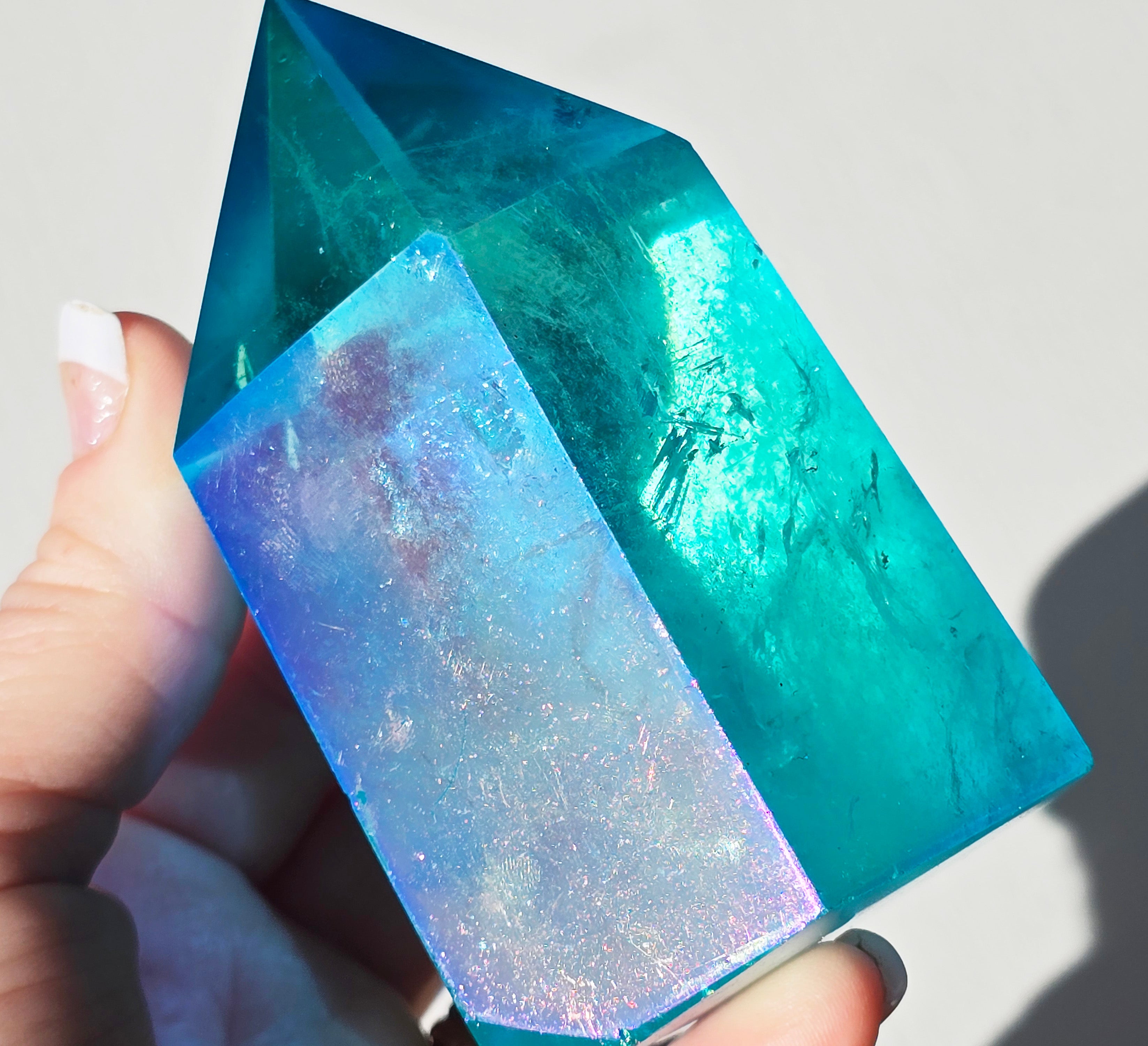 Aqua Aura Quartz Crystal Tower