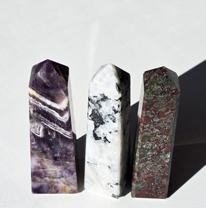 Amethyst Tower, Moonstone Tower, Dragon Blood Jasper set of 3