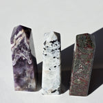 Amethyst Tower, Moonstone Tower, Dragon Blood Jasper set of 3