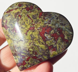 Aura Quartz, Yellow Fluorite, Dragon Blood Jasper gemstone heart set