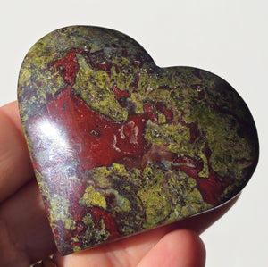 Aura Quartz, Yellow Fluorite, Dragon Blood Jasper gemstone heart set