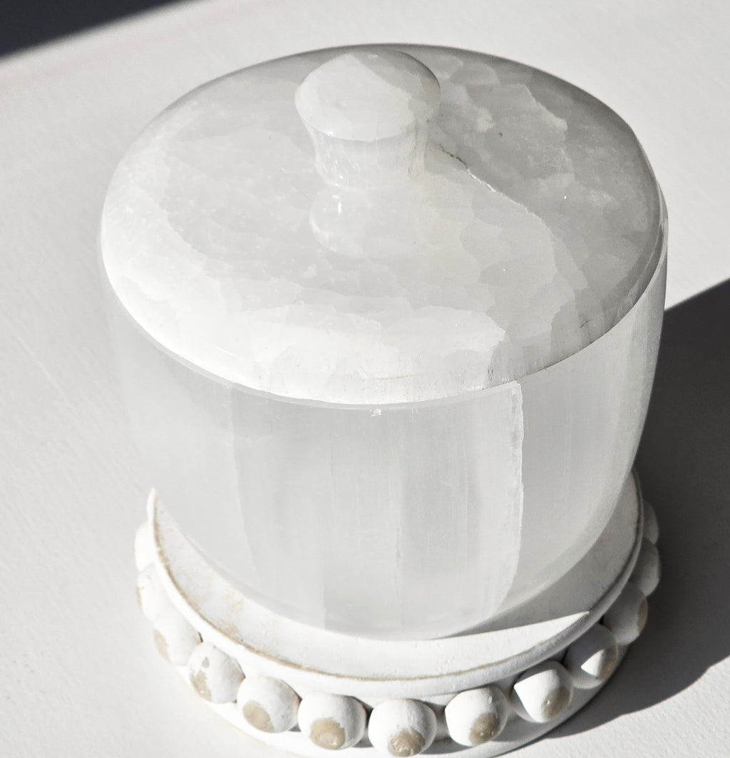 Polished Selenite Jar with lid LARGE