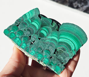 Arfvedsonite plate with a malachite slice